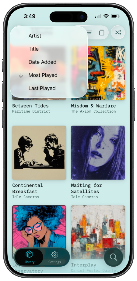 BitDek artist list view for browsing music collection